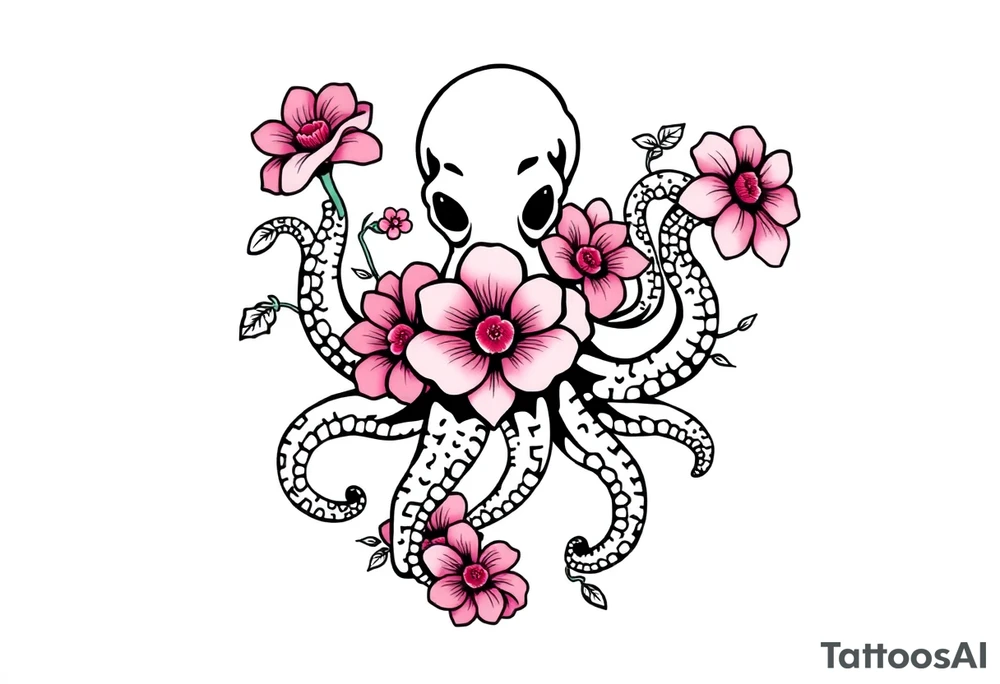 octopus and flowers tattoo idea