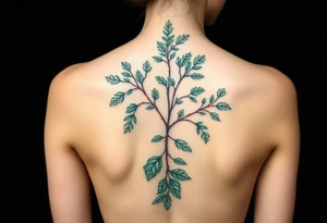 Evergreen down spine tattoo idea