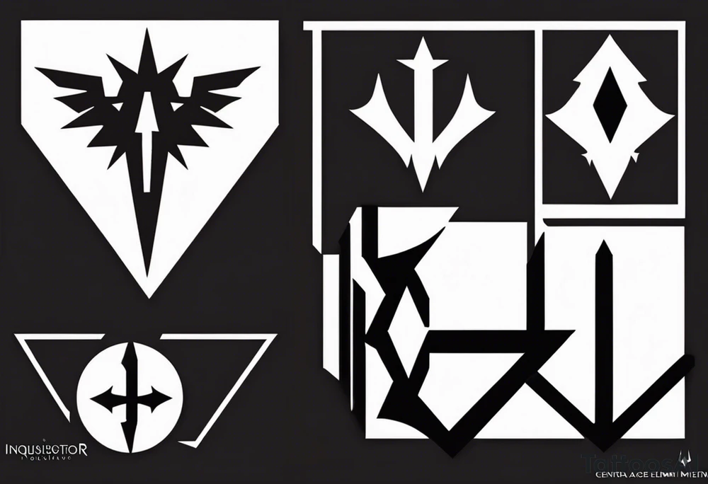 Central Element: The Dragon Age: Inquisition symbol (the Inquisitor's mark) serves as the foundation and is placed in the center. Its sharp, symmetrical lines offer a strong base.

Triforce: Above the Inquisitor's mark, we integrate the Triforce symbol from the Legend of Zelda. The three golden triangles of the Triforce hover slightly above, as if they are radiating light downward onto the Inquisition logo.

Halo UNSC Wings: On either side of the Inquisition logo, we incorporate the stylized wings from the UNSC emblem, with a modern twist to fit the aesthetic. These wings can be more streamlined and connected seamlessly to the edges of the Inquisitor's mark to give a sense of unity. tattoo idea