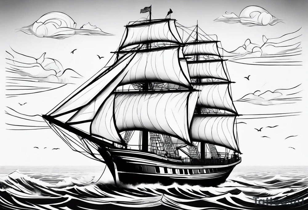 maritime lighthouse in a sailboat serving as a mast for a sail. tattoo idea