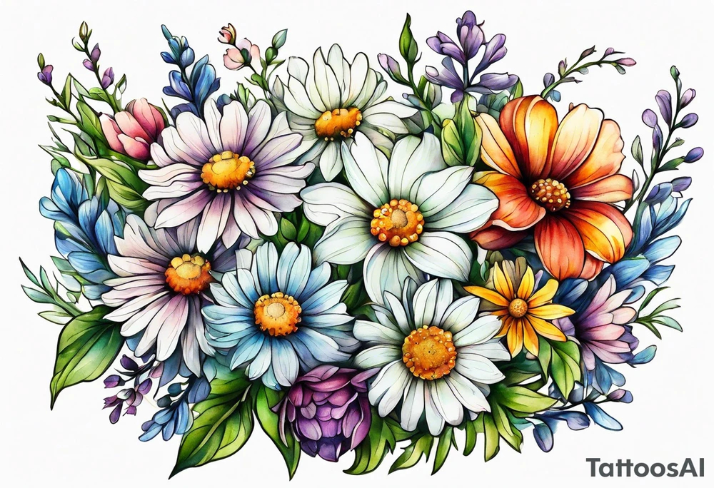 long stem wildflower bouquet tattoo idea