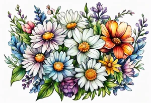 long stem wildflower bouquet tattoo idea