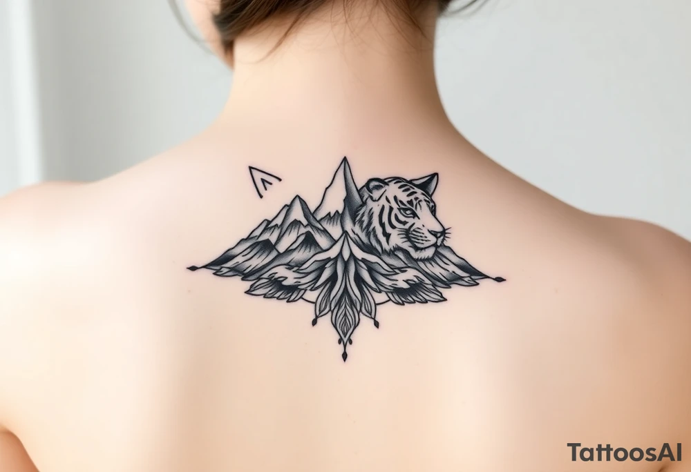 Tiger with mountains tattoo idea