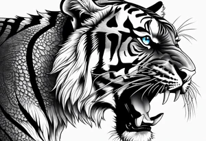 Tiger with blue eyes that turns into a snake tattoo idea