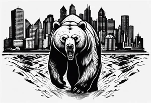 Serious bear coming up behind a city tattoo idea