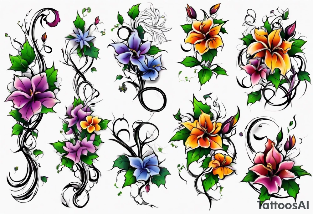 nature, flowers, vines tattoo idea