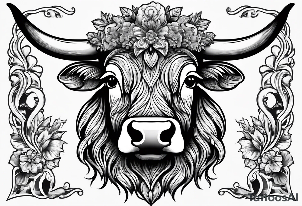 Highland cow in biker helmet tattoo idea