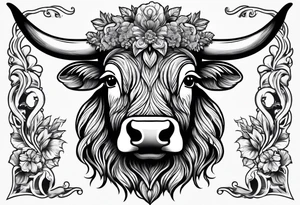 Highland cow in biker helmet tattoo idea