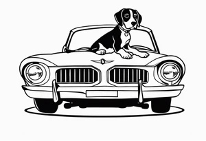 a beagle on top of a car steering wheel tattoo idea