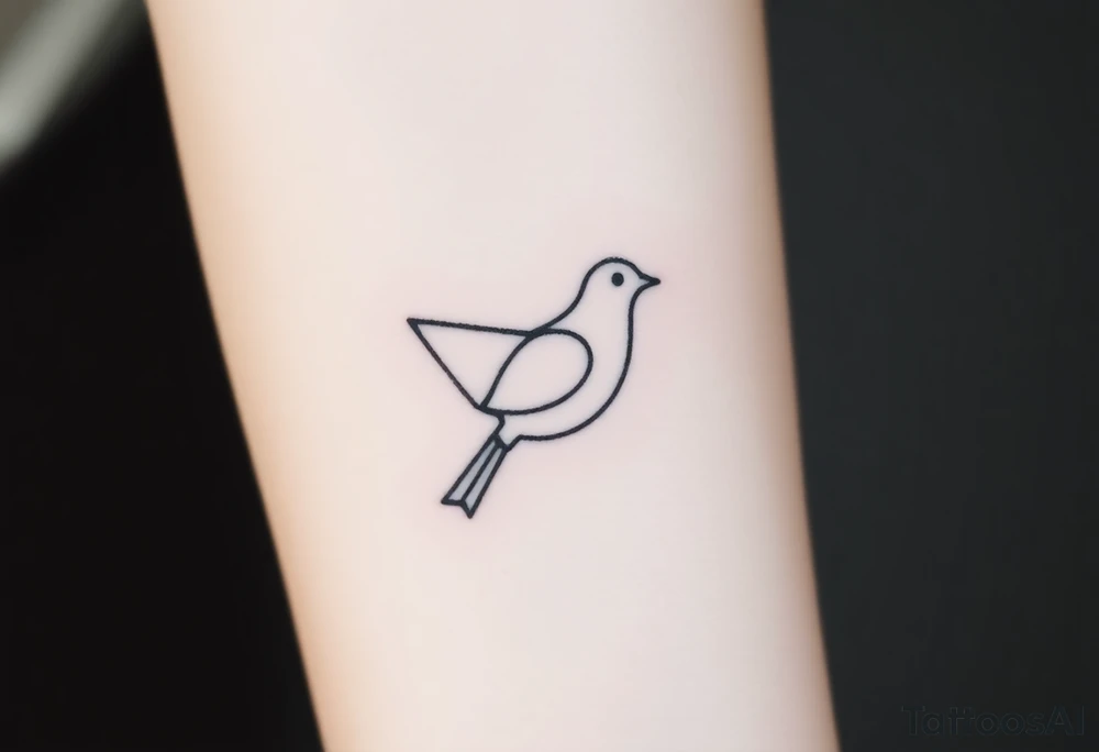 A minimalistic outline of a collared dove, with geometric lines forming its shape in muted gray and white, offering a clean and modern look tattoo idea