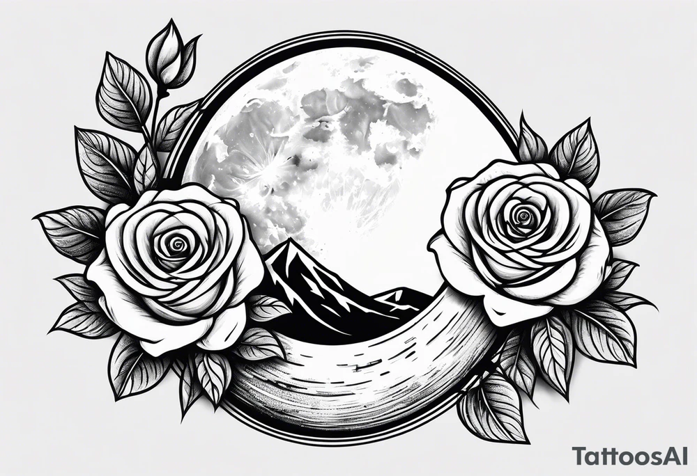 Moon with a rose wrapped around tattoo idea