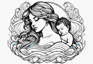 Wave and baby angel tattoo idea