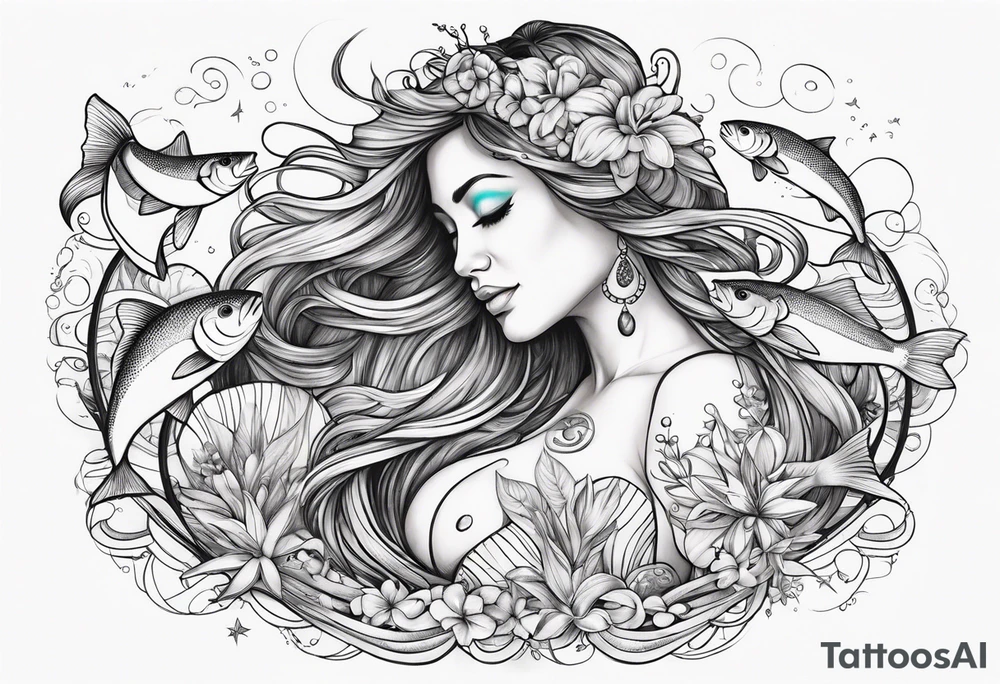 Pisces summer beach mother love tattoo idea