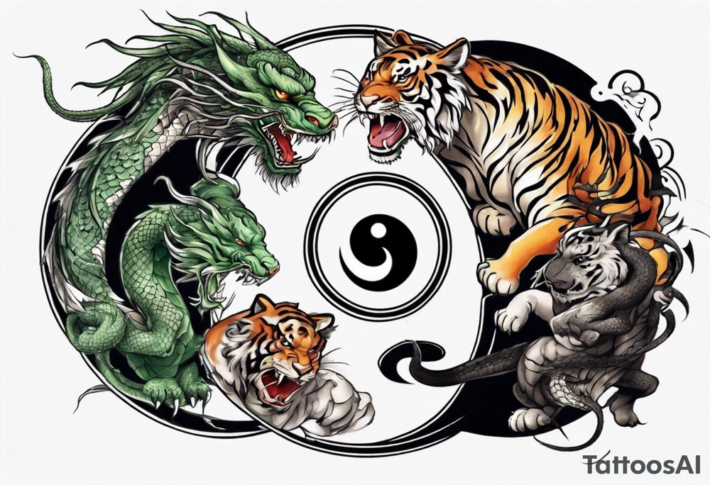 Ying Yang with dragon and tiger surrounding it tattoo idea
