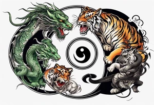 Ying Yang with dragon and tiger surrounding it tattoo idea