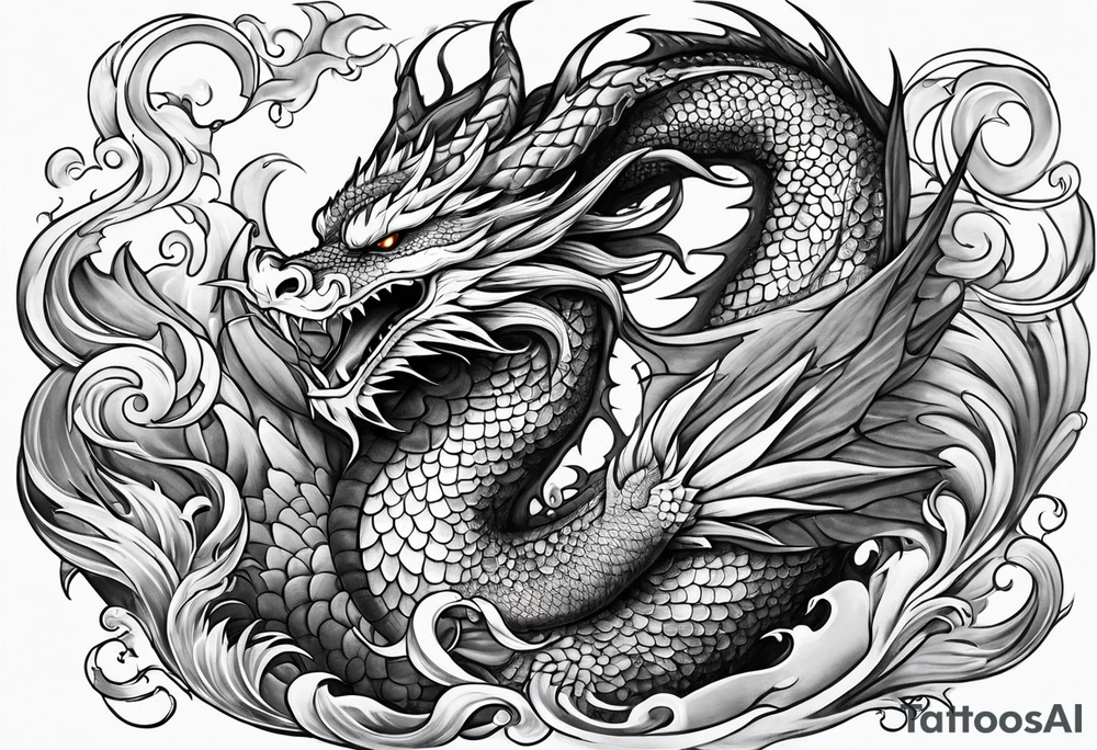 dragon, strength, pisces, water, instinct, phoenix tattoo idea