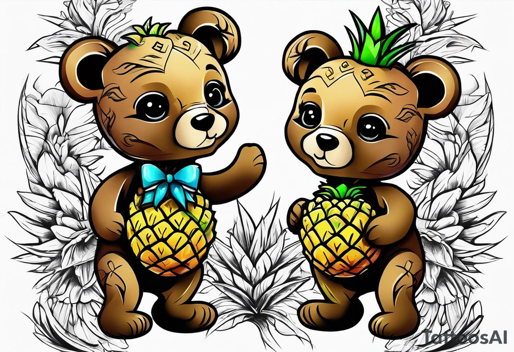 Teddy bear loves pineapple tattoo idea