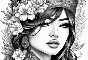 ornate beautiful woman warrior floral  tattoo tattoo idea
