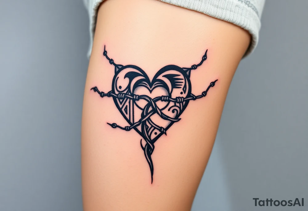 Heart wrapped in barb wire tattoo idea