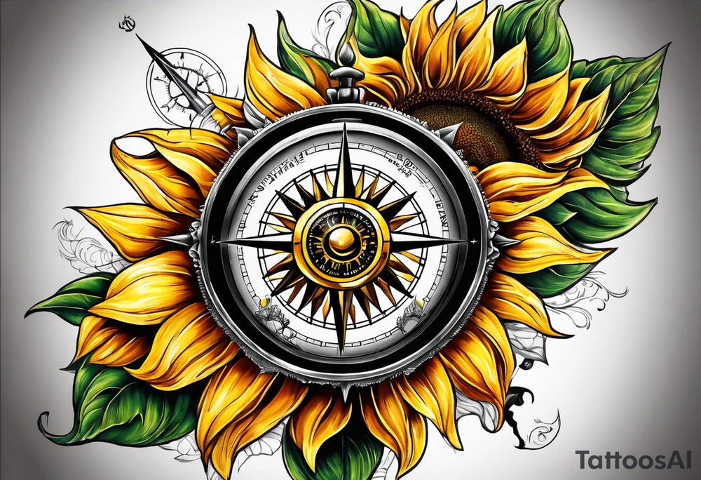 Sunflower and a compass, with the words "To Thine Own Self Be True" tattoo idea