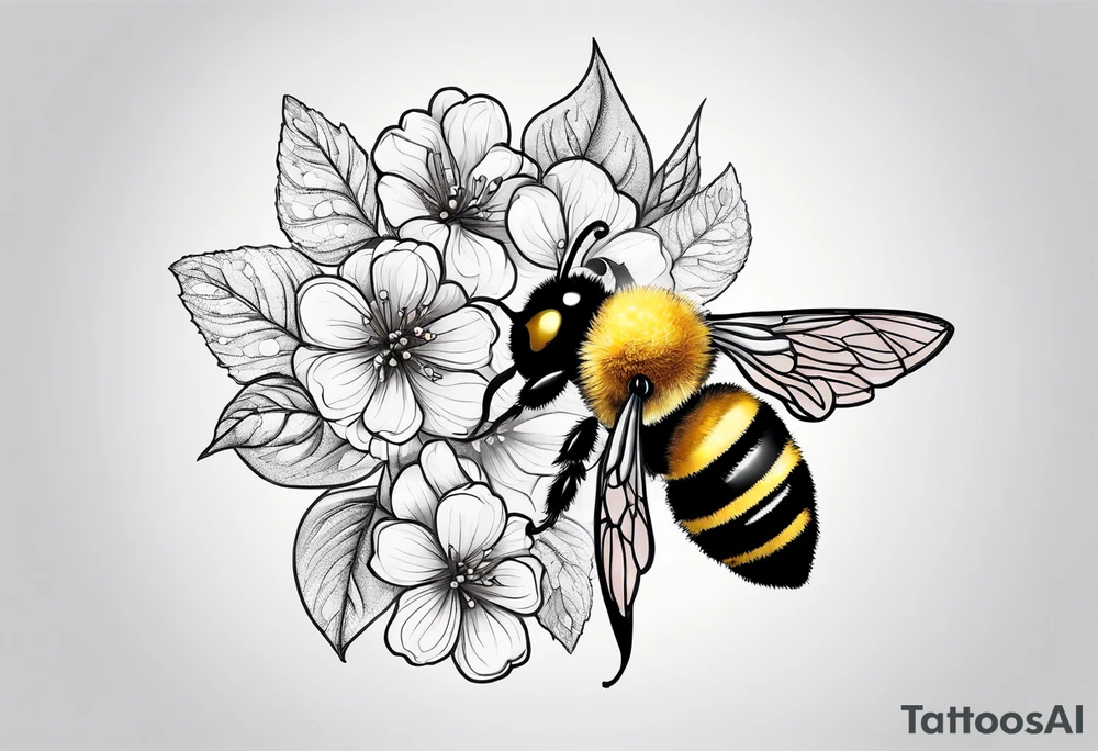 Small tattoo. There’s a hydrangea and a bee but they are not touching. Make the bee smaller than the hydrangea and have the bee off to the side. tattoo idea