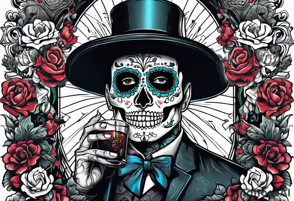 day of dead,man,standing,drink,horizontal,cover up tattoo idea