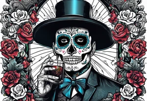 day of dead,man,standing,drink,horizontal,cover up tattoo idea