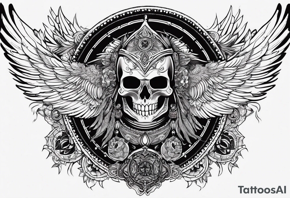 black kali, goddess pirate, alien, pachamama, valkrye, warrior, skull, lotus azul, wing, eagle, zenza resonance, stars, 5D tattoo idea