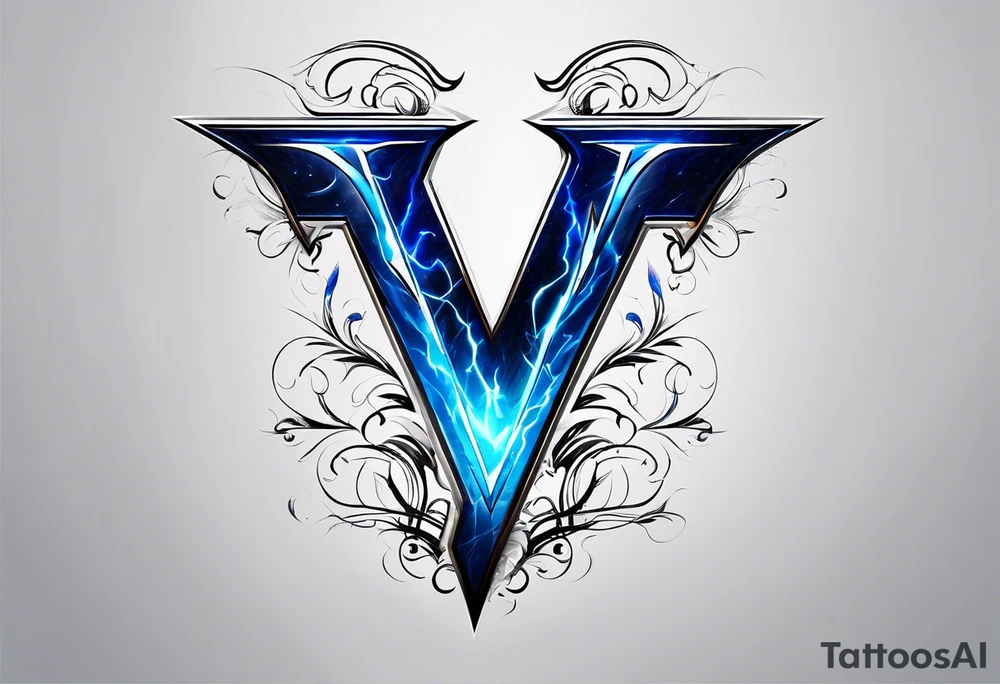 Blue Lightning forming The Letter V tattoo idea