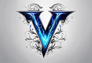 Blue Lightning forming The Letter V tattoo idea