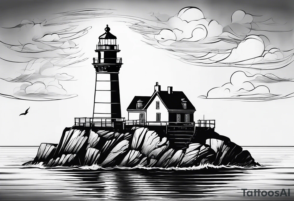 phare maritime sur un petit bateau a voiles. tattoo idea