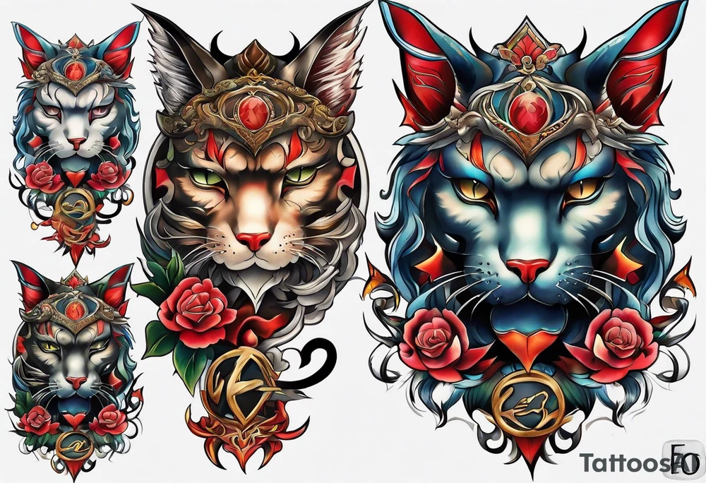 Calf tattoo of a devil cat tattoo idea