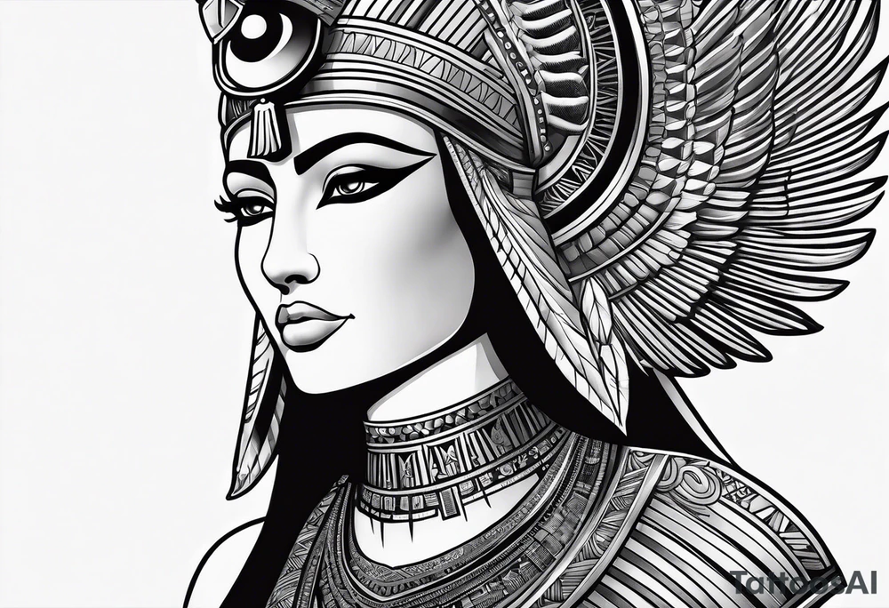 black and white Egyptian goddess Isis tattoo idea