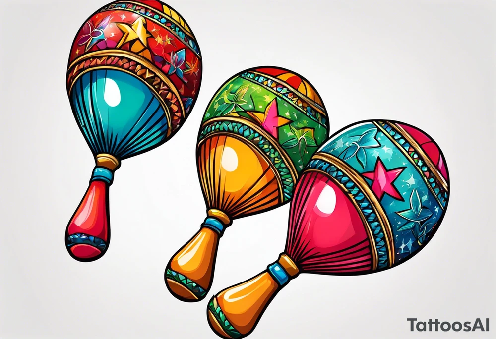 2 colorfull swinging maracas with cuban star tattoo idea