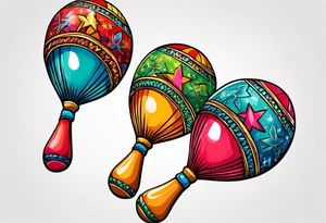 2 colorfull swinging maracas with cuban star tattoo idea
