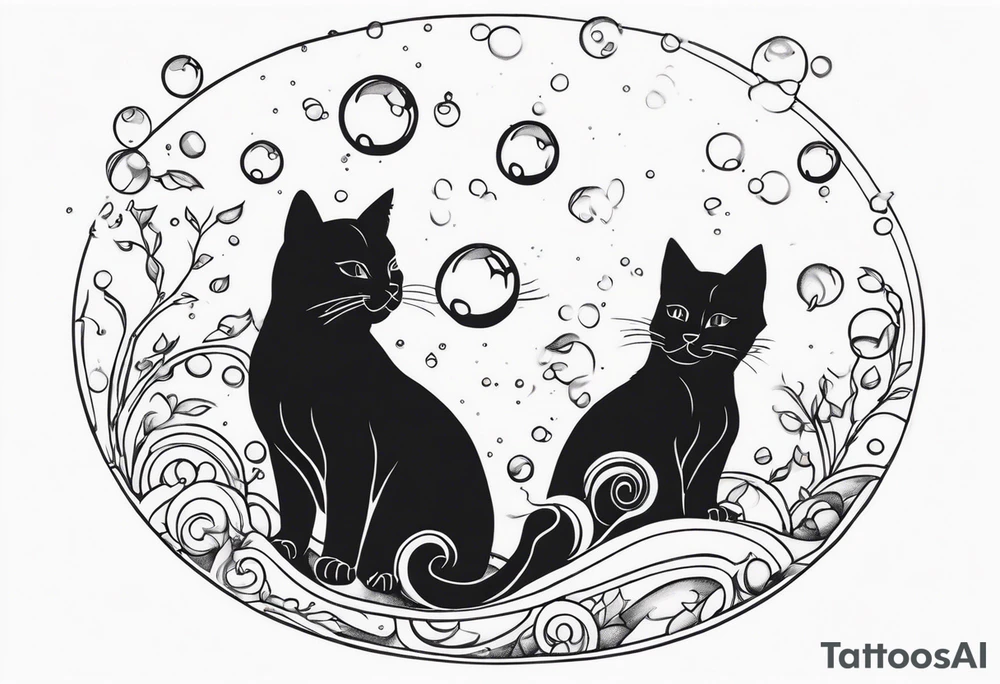 cute felines floating up in bubbles tattoo idea