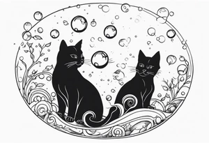 cute felines floating up in bubbles tattoo idea