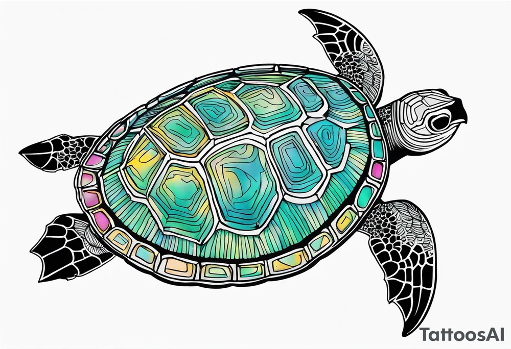 tropical psychedelic turtle's back, top down view, as seen from above tattoo idea