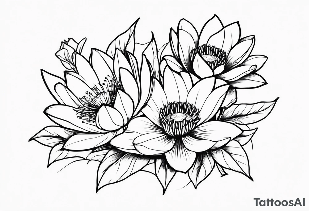 waterlily and morning glory boquet tattoo idea