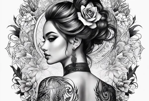 Full Back tattoo covering the whole back woman on canvas tattoo idea
