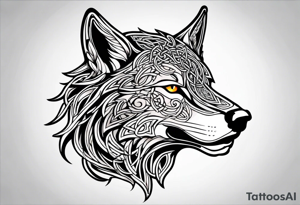 Celtic wolf side face tattoo idea
