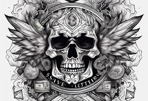 Savage letters smoke rising money tattoo idea