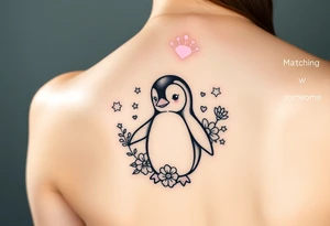 Penguin with stars and flowers black ink
Matching w someone tattoo idea
