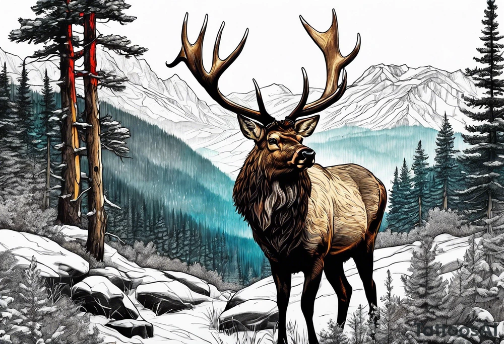 elk mountain forest tattoo idea