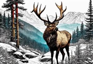 elk mountain forest tattoo idea