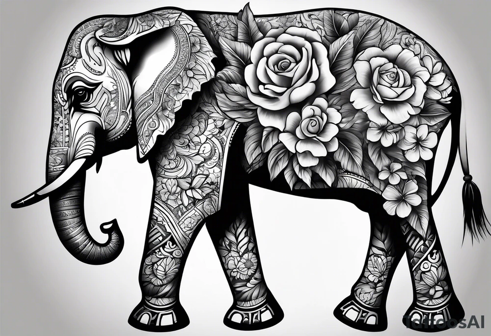 Elephant full back tattoo with flowers tattoo idea