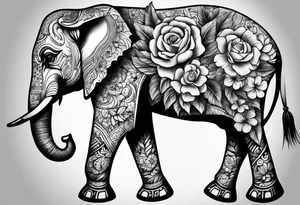 Elephant full back tattoo with flowers tattoo idea