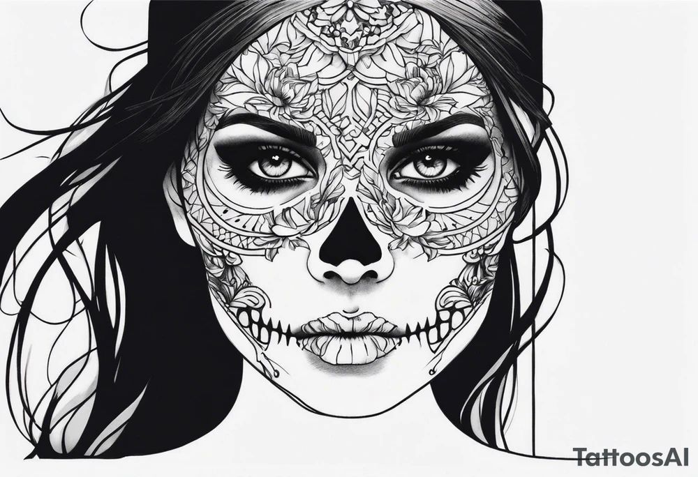 skull open in two half for reveal a girl tattoo idea