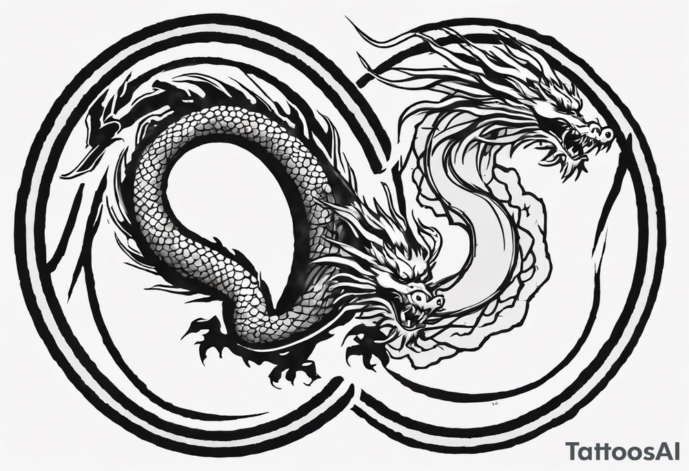 Chinese dragon in a circular shape with "02.03" written on its skin tattoo idea