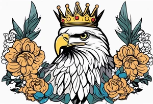 eagle with wings crown on head simple bold colors old school traditional vintage
surrounded by flowers tattoo idea
